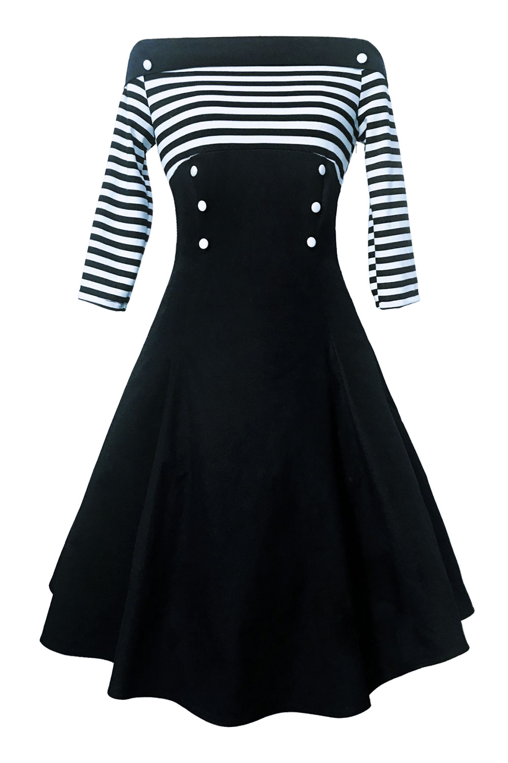 SZ60087-1Womens Classy Stripes A line Short Sleeve Cocktail Retro Vintage Dress